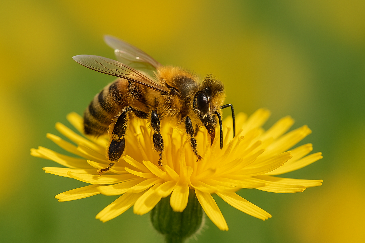 Gros plan sur une abeille butinant une fleur.