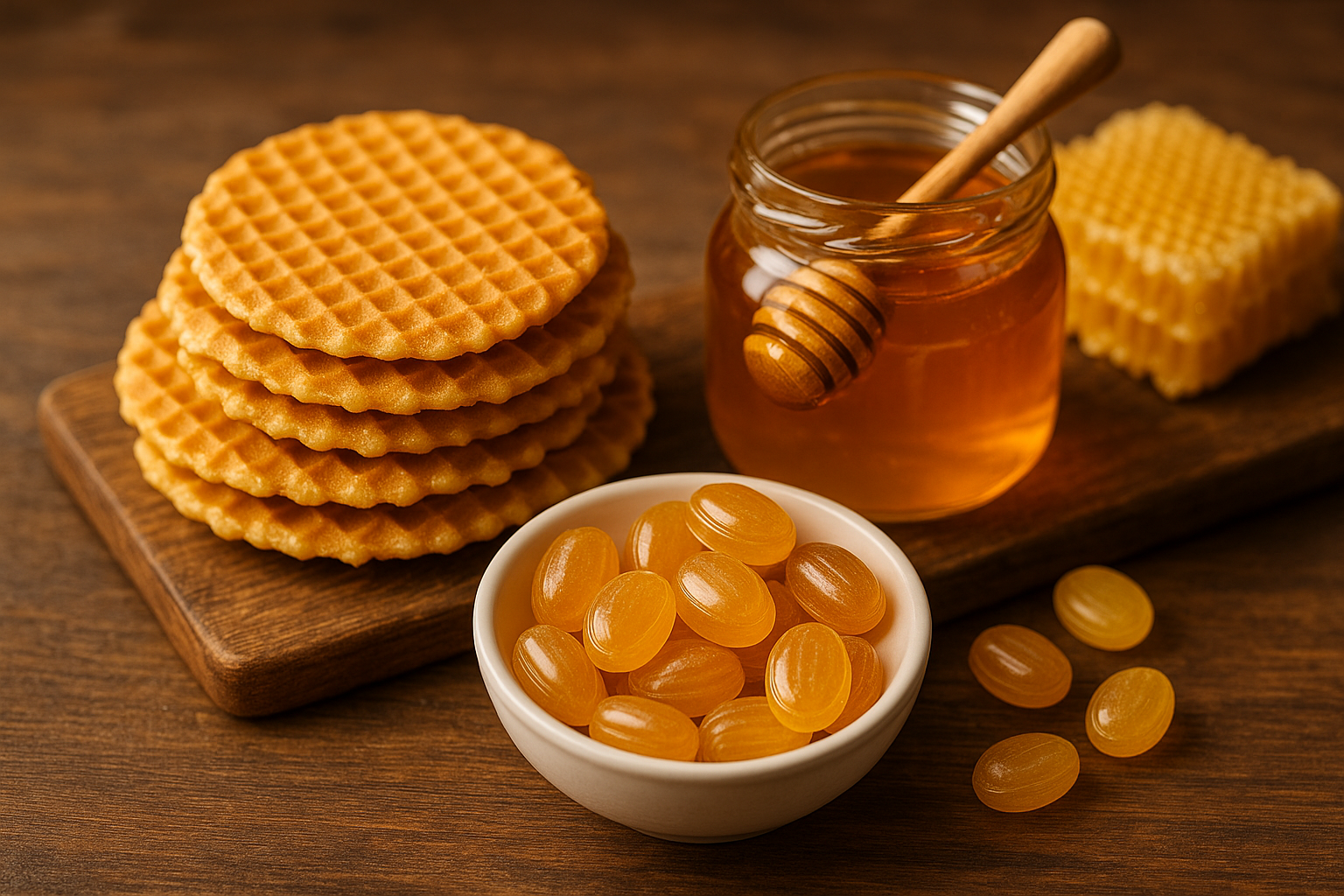 Gaufres au miel présentées sur une assiette.